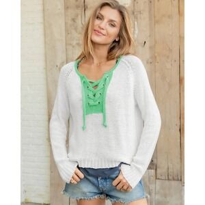 Wooden Ships Lace Up Palmer Sweater M L Boho Sporty Boyfriend Lounge Blokecore